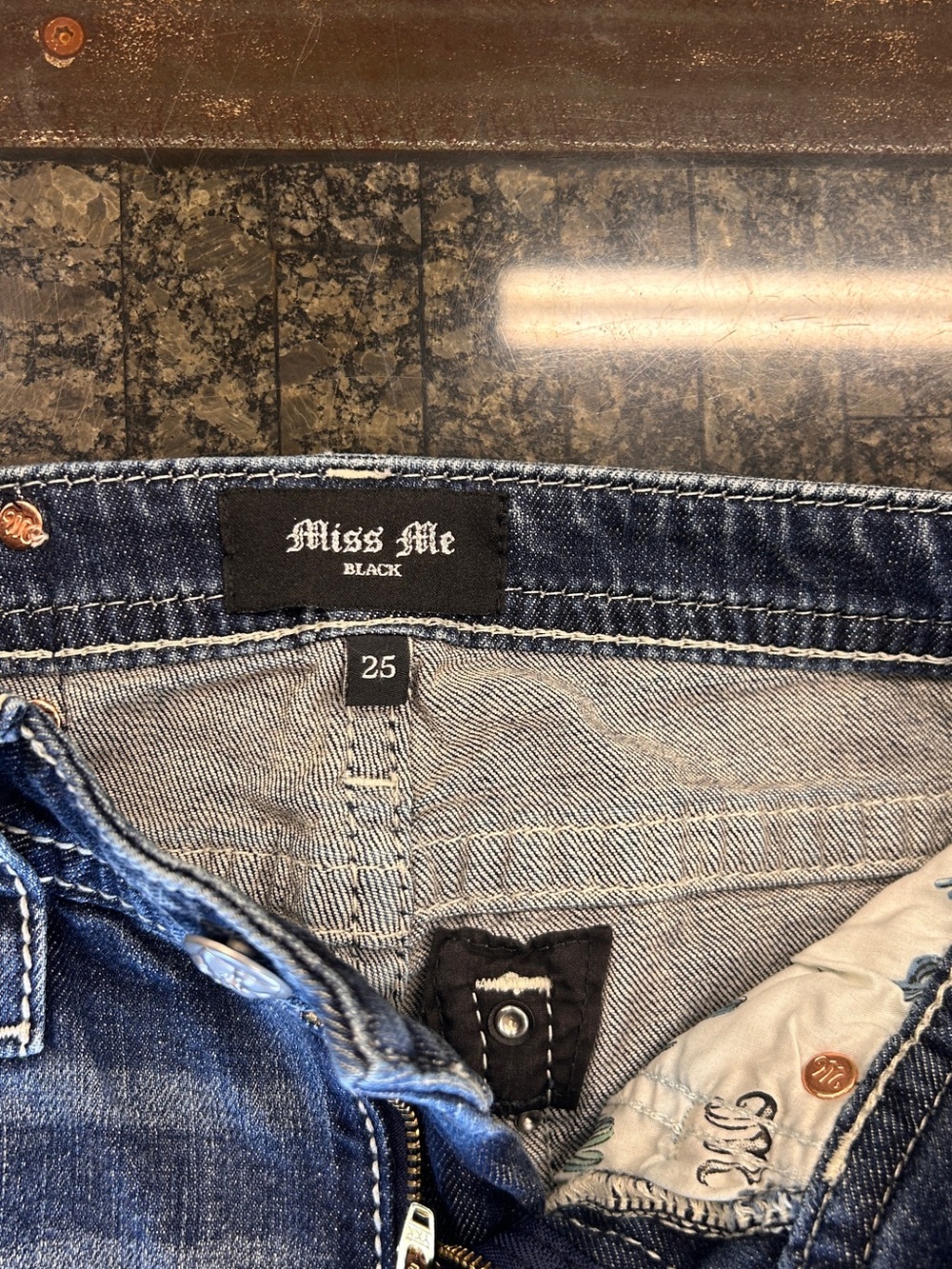 Miss Me Blue Denim Jeans with Embroidered Waistband - Picture 1 of 6